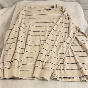 Chaps Beige Long Sleeve Stripe Top with Navy Lines